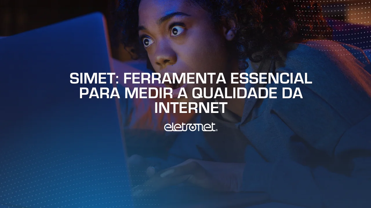 Roteador branco sobre uma mesa e, acima dele, números gráficos do 20 a 200 MB/s, representando a medição do Simet.
