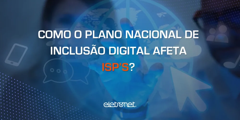 Donos de ISP analisando imagem digital do globo terrestre com ícones de conectividade representando os efeitos do plano nacional de inclusão digital.